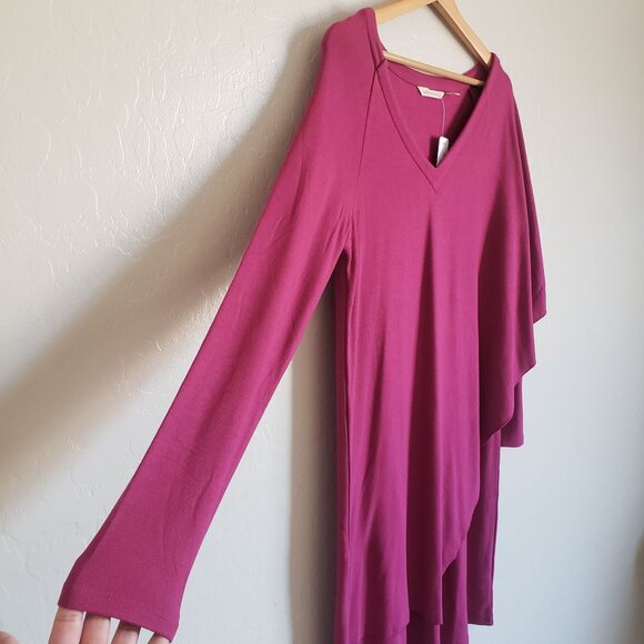 Soft Surroundings Marla Dress Dark Fuchsia Size M Stretch Asymmetrical Artsy NEW - Picture 5 of 11